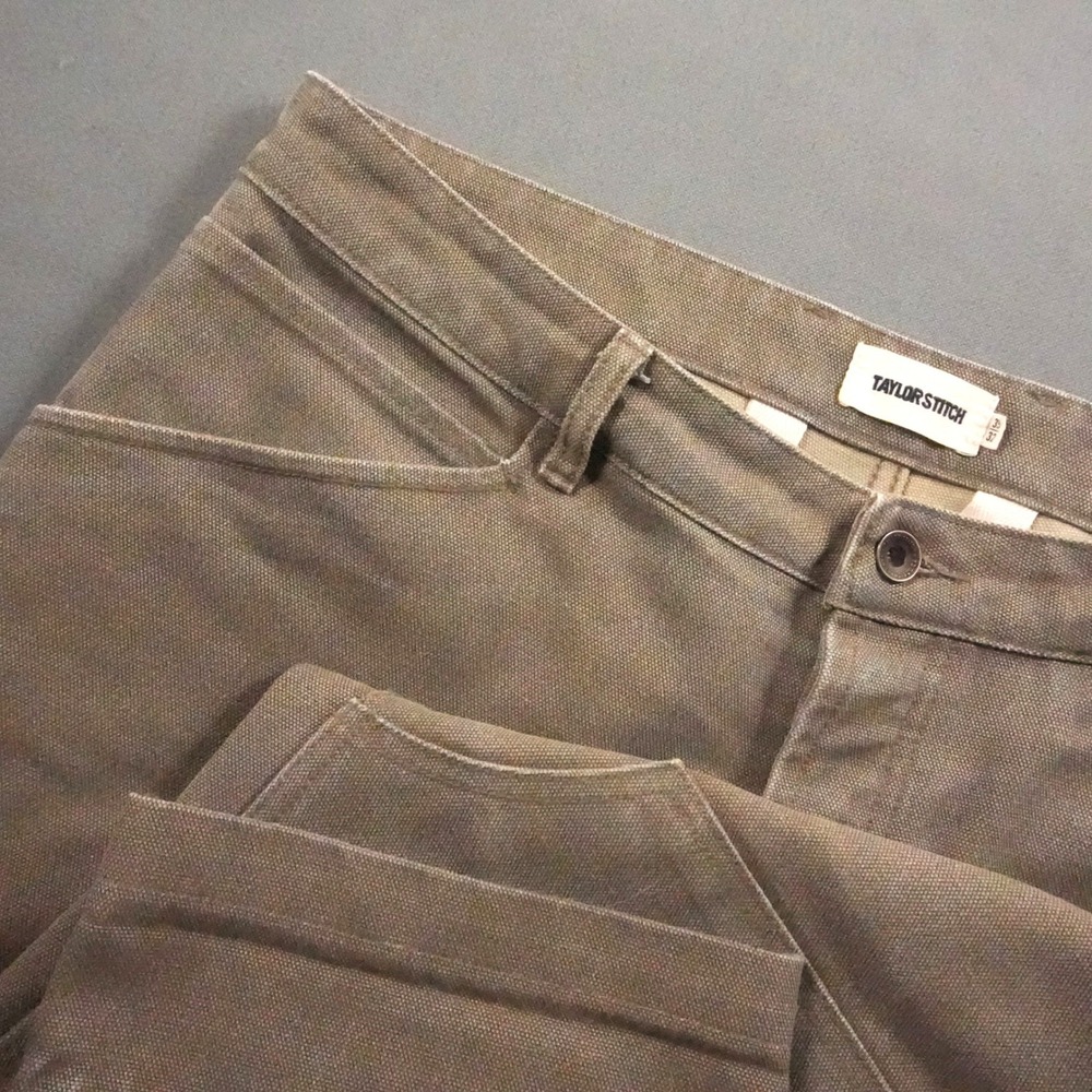 Taylor Stitch Double Knee Baggy Wide Leg Canvas Chore Men Pants 35x32 Organic